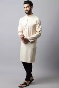 Beige plain pure cotton men-kurtas