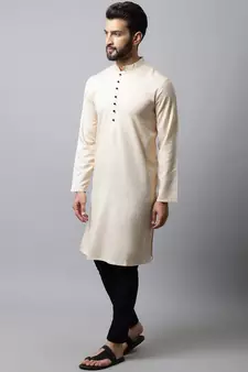 Beige plain pure cotton men-kurtas