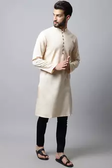 Beige plain pure cotton men-kurtas