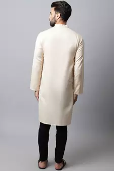 Beige plain pure cotton men-kurtas