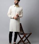 Beige plain cotton men-kurtas