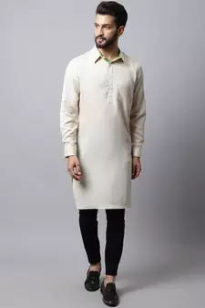 Beige plain cotton men-kurtas