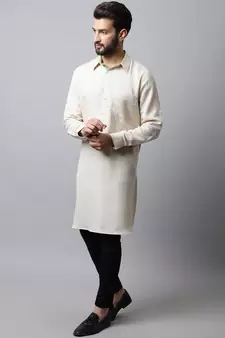 Beige plain cotton men-kurtas