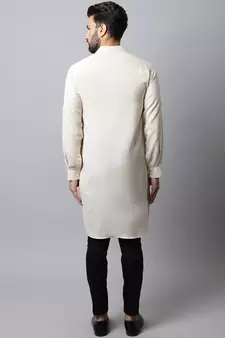 Beige plain cotton men-kurtas