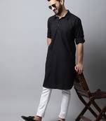 Black printed linen men-kurtas