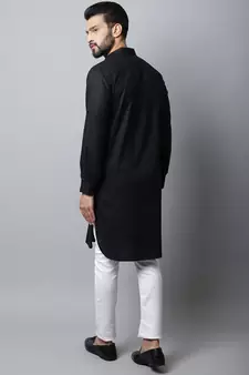 Black printed linen men-kurtas