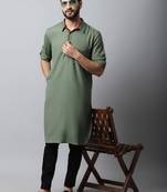 Green plain linen men-kurtas