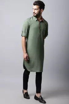 Green plain linen men-kurtas
