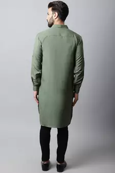 Green plain linen men-kurtas