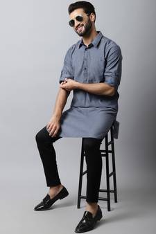 Grey embroidered pure cotton men-kurtas