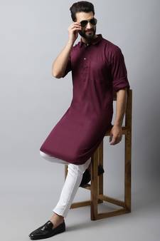 Maroon plain pure cotton men-kurtas