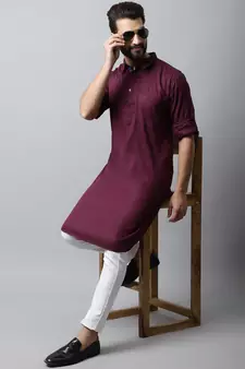 Maroon plain pure cotton men-kurtas