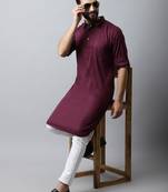 Maroon plain pure cotton men-kurtas