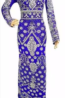 Moroccan Kaftan Hand Work Royal Blue Long sleeve Party wear dress 