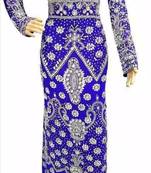 Moroccan Kaftan Hand Work Royal Blue Long sleeve Party wear dress 