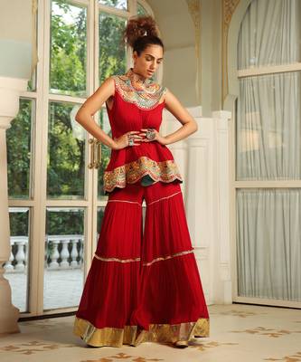 Dilruba Crimson Bejewelled Gotapatti Tunic Set 2