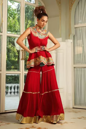Dilruba Crimson Bejewelled Gotapatti Tunic Set
