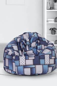 White and Blue Digital Print Canvas XXL Bean Bag Cover-without beans