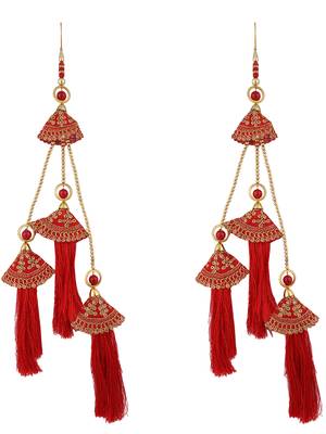 Gold Plated with Pearl Red Bridal Lehenga and Saree Fancy And Beautiful Latkan (Set of 2) 2
