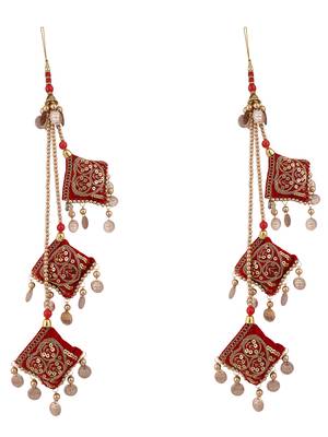 Gold Plated with Red Pearl Bridal Lehenga and Saree Fancy And Beautiful Latkan (Set of 2) 2