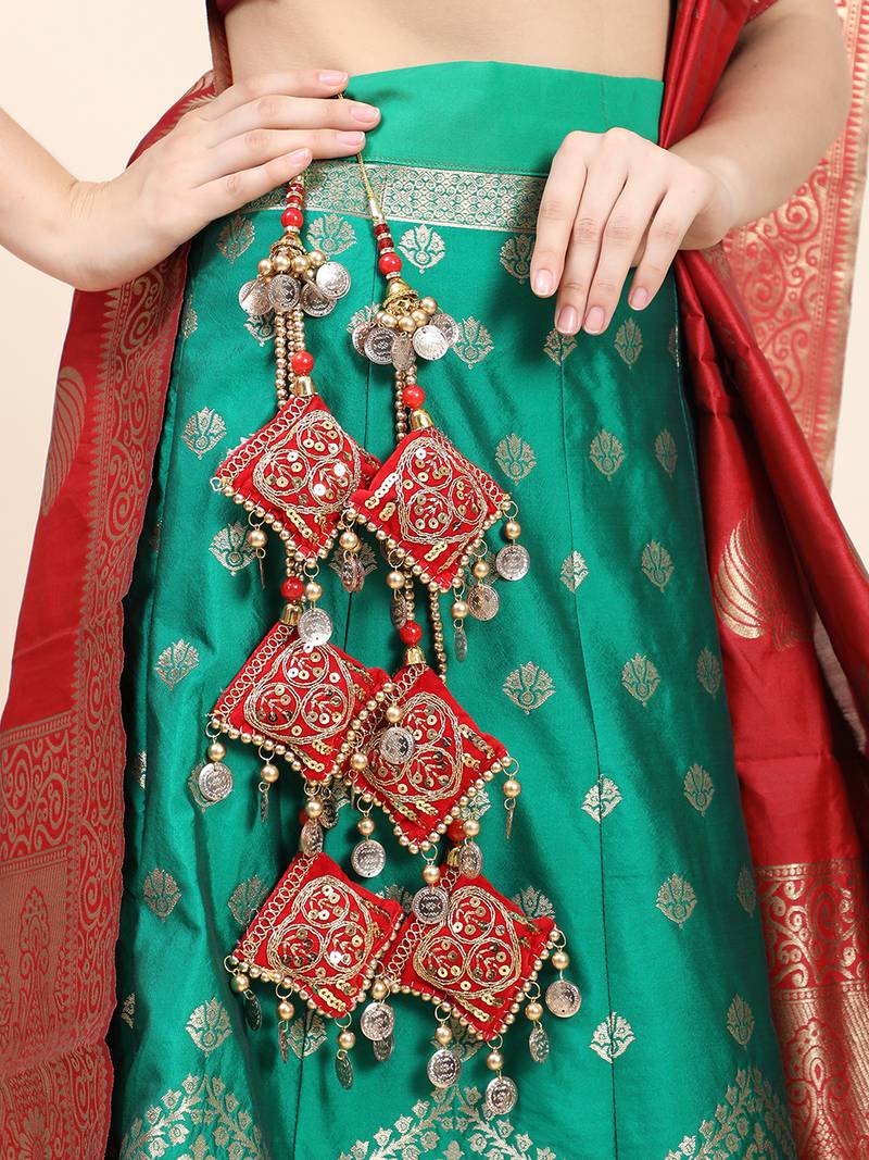 Gold Plated with Red Pearl Bridal Lehenga and Saree Fancy And Beautiful Latkan (Set of 2)
