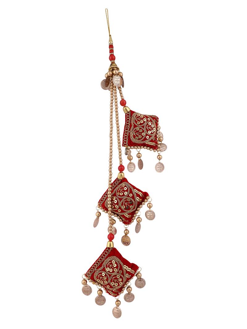 Gold Plated with Red Pearl Bridal Lehenga and Saree Fancy And Beautiful Latkan (Set of 2)