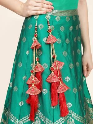 Gold Plated with Pearl Red Bridal Lehenga and Saree Fancy And Beautiful Latkan (Set of 2) 3