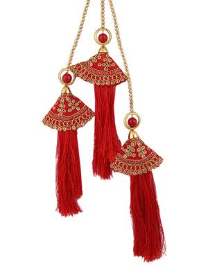 Gold Plated with Pearl Red Bridal Lehenga and Saree Fancy And Beautiful Latkan (Set of 2) 4