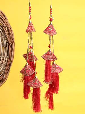 Gold Plated with Pearl Red Bridal Lehenga and Saree Fancy And Beautiful Latkan (Set of 2) 1