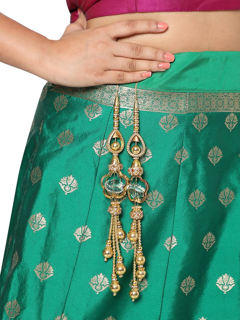 Golden Crystal Handmade Work Ethnic Hanging Latkan for Lehenga