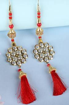 Trendy Ethnic Golden Candy Tassel Handmade Latkan Crafted with Golden Beads & Crystal