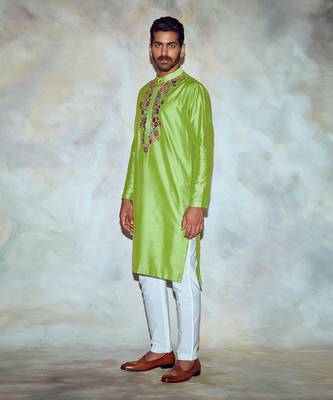 Parrot Green Embroidered Kurta 2
