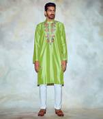 Parrot Green Embroidered Kurta