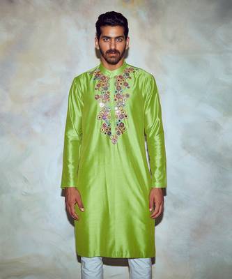 Parrot Green Embroidered Kurta 3