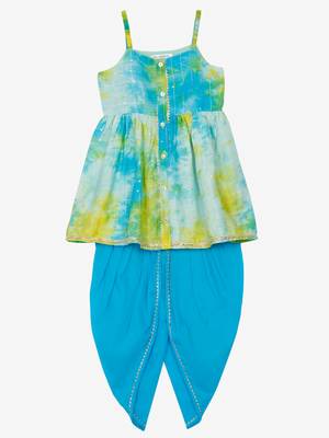 Girls Blue Floral Layered Kurti with Dhoti Pants 1