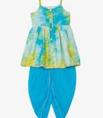 Girls Blue Floral Layered Kurti with Dhoti Pants
