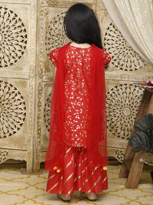 Girls red gold printed kurta with sharara 2