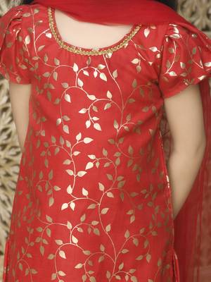 Girls red gold printed kurta with sharara 3