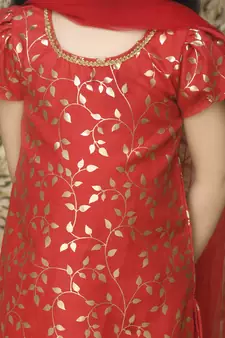 Girls red gold printed kurta with sharara