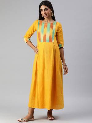 Yellow plain cotton maxi-dresses 1