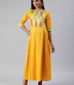 Yellow plain cotton maxi-dresses