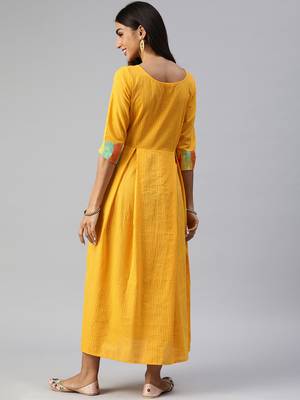 Yellow plain cotton maxi-dresses 2