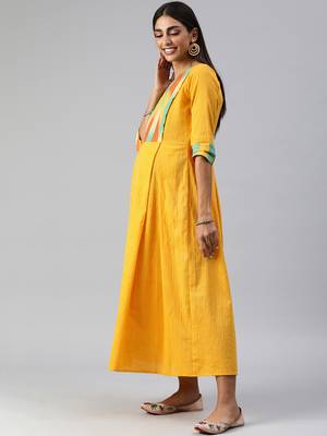 Yellow plain cotton maxi-dresses 3