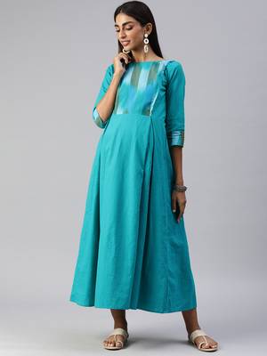 Blue plain cotton maxi-dresses 1