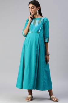 Blue plain cotton maxi-dresses