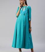 Blue plain cotton maxi-dresses