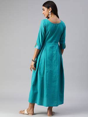 Blue plain cotton maxi-dresses 2