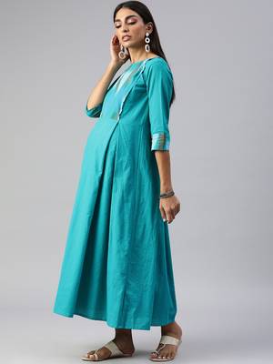 Blue plain cotton maxi-dresses 3