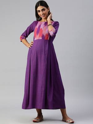 Purple plain cotton maxi-dresses 1