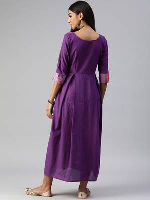 Purple plain cotton maxi-dresses 2